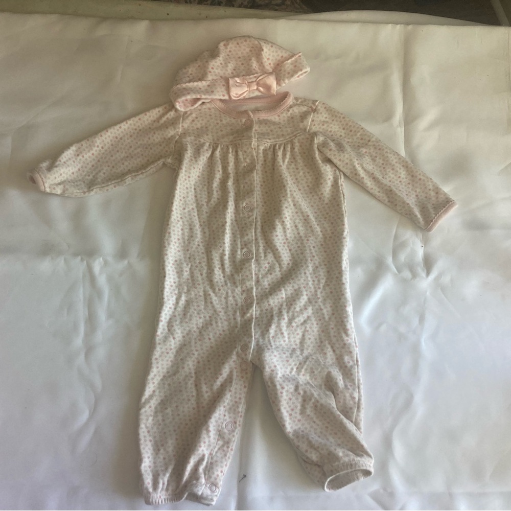 Convertible Pink Baby Sleeper/Gown With Matching Hat